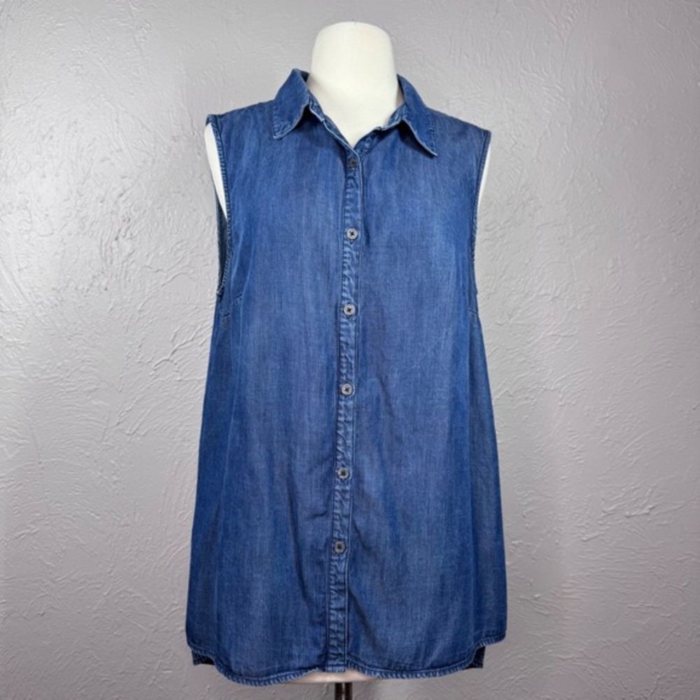 Peck & Peck‎ Women's Large Sleeveless Button Medium-wash 100% Lyocell Top
